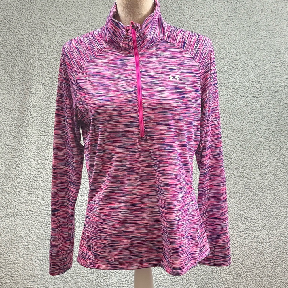 Under Armour Pink Women's L Jacket 1/2 Zip Multicolored Strip Athleisure Wear